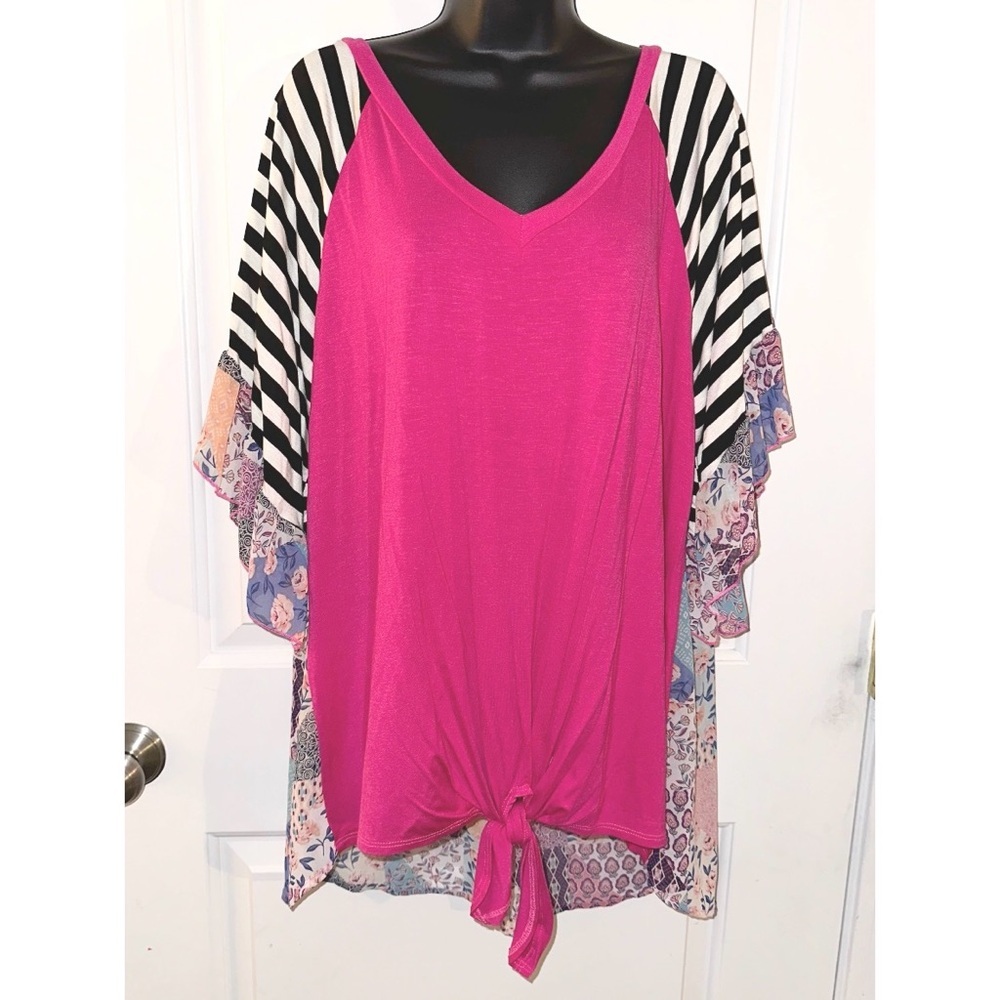 Watermelon brand, Pink short sleeve blouse ruffle sleeves